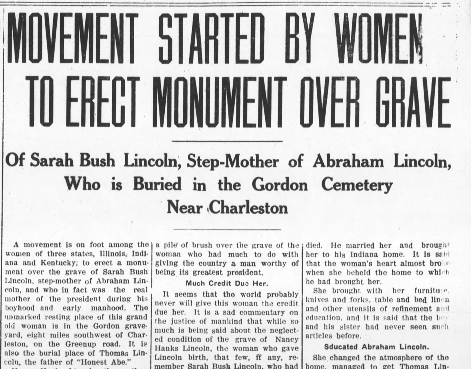 Movement started by women to erect monument over grave